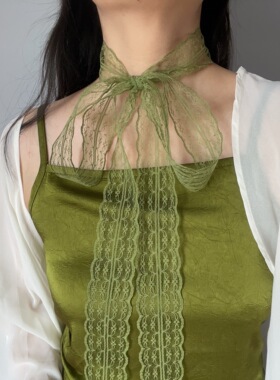 绿野仙踪蕾丝长条丝巾飘带choker绿色系带颈饰装饰围巾发带腰带女
