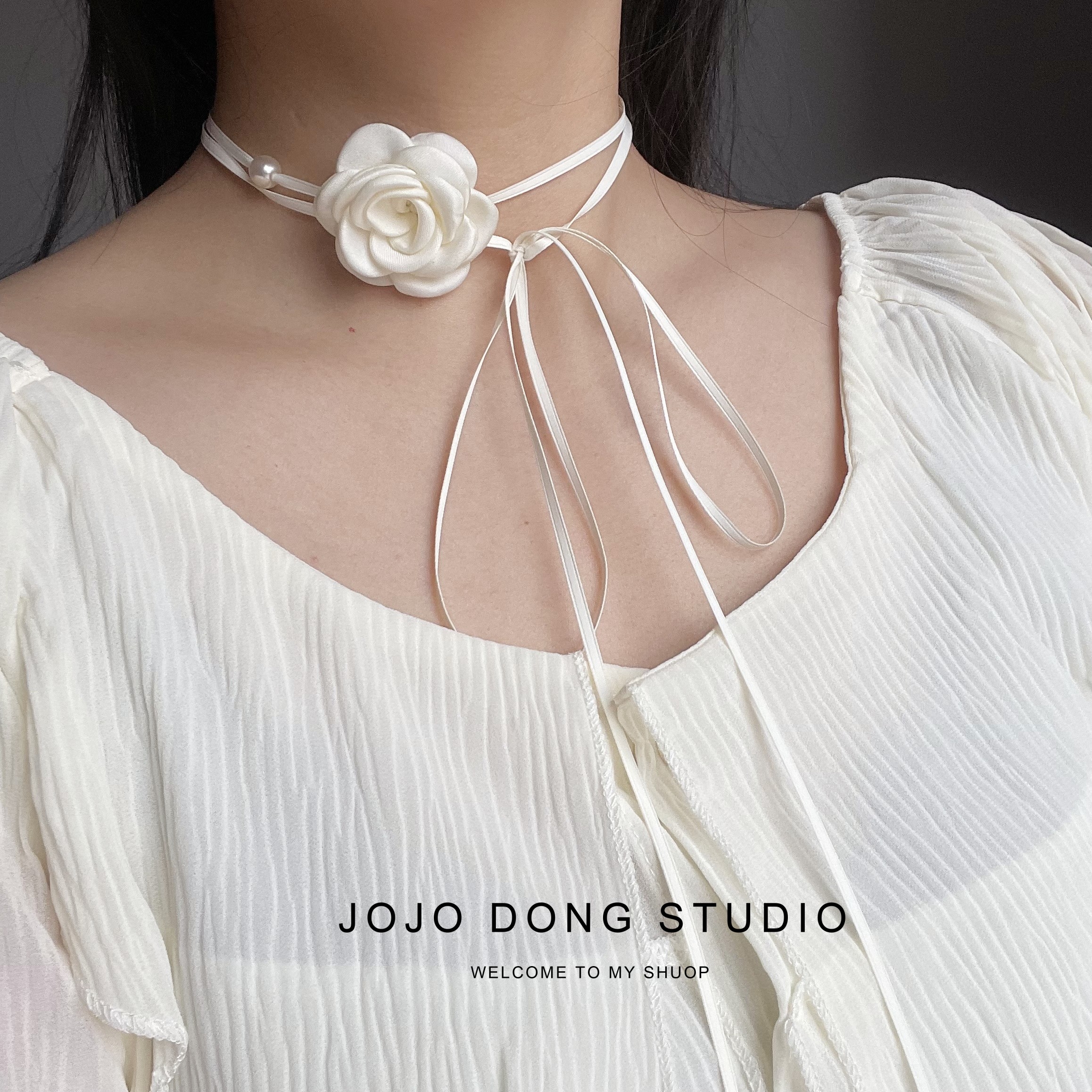 复古玫瑰花系带绑带choker