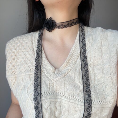 纯欲系蕾丝性感颈链女锁骨链choker项圈颈带脖链项链黑色花朵系带