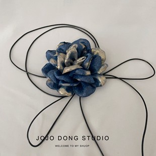 蓝色玫瑰大花朵绑带项链配饰颈饰辣妹复古花朵夸张拍照高级感颈带