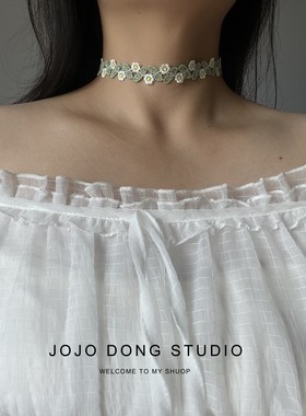 小清新白绿色小花choker蕾丝项圈锁骨链少女短款脖子饰品颈链颈带