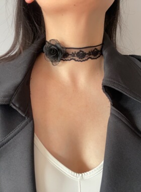 超仙黑色花朵蕾丝choker项链纯欲气质颈带配饰锁骨链不褪色送女友
