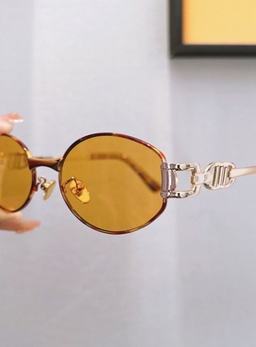 复古港风椭圆金属框防紫外线墨镜