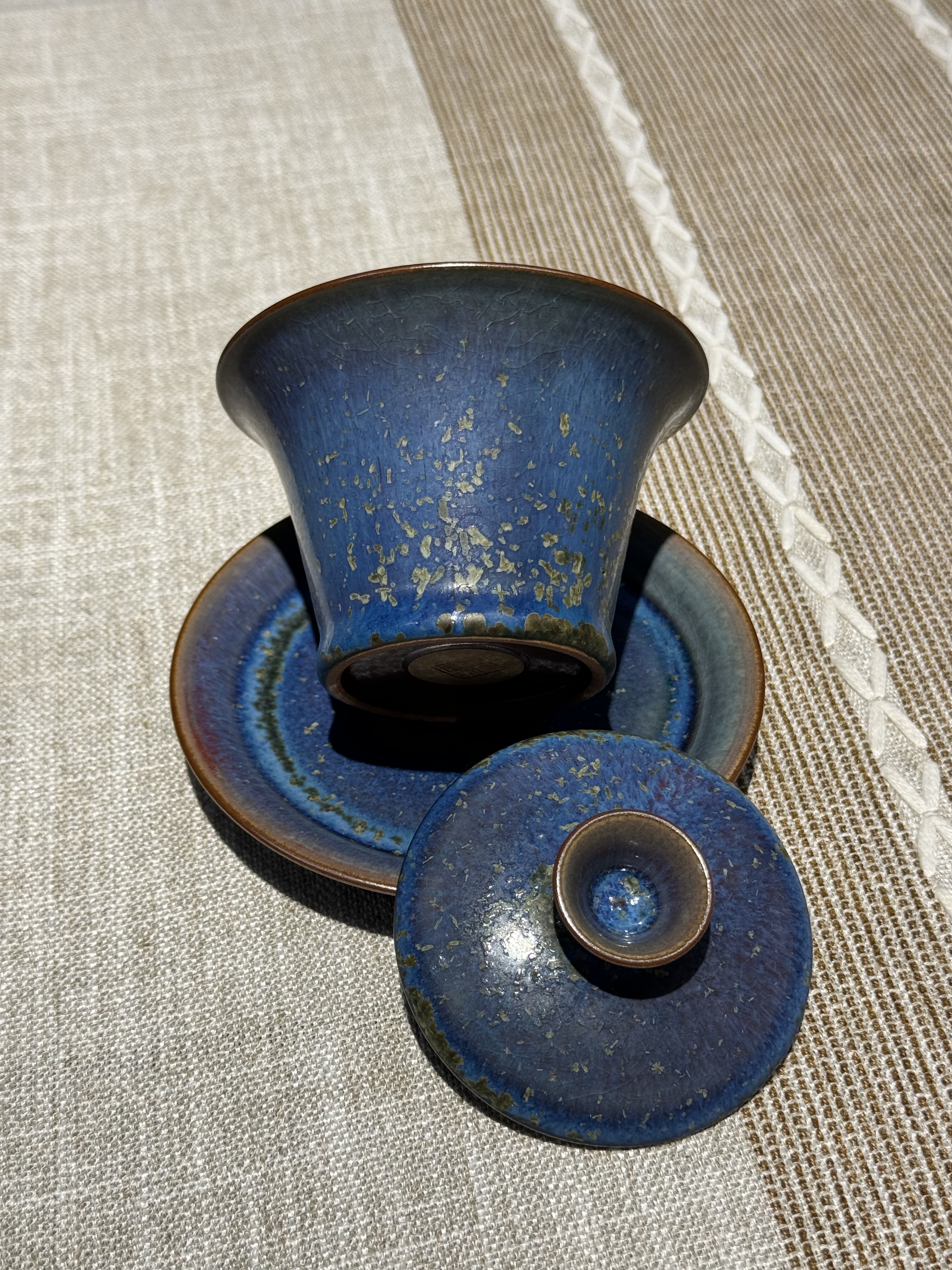 钧瓷盖碗三才杯手工茶具碳烧窑变萤火虫之夜泡茶碗