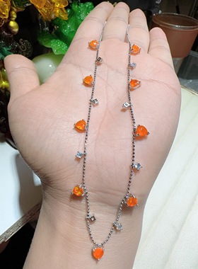 橙色欧泊项链925银镶嵌锁骨链刻面爱心女款满天星小清新