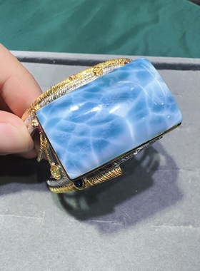 天然水晶海纹石手镯925银镶嵌体颜色好火彩好意大利工艺女款活口