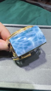 天然水晶海纹石手镯925银镶嵌体颜色好火彩好意大利工艺女款 活口