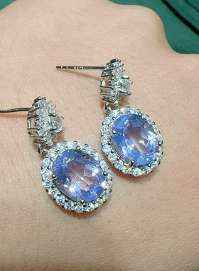 天然水晶紫水晶紫玉晶薰衣草耳钉女s925纯银镶嵌大颗粒