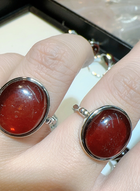 天然血珀戒指女款小众设计感指环时尚百搭食指戒送女友礼物