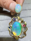 天然欧泊吊坠925银镶嵌大颗粒欧泊意大利工艺火彩好