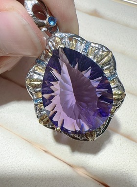 天然紫水晶吊坠意大利工艺复古高档大气女款时尚毛衣链925银镶嵌
