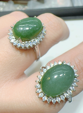 天然和田碧玉戒指活口女款戒指指环大戒面戴妃款