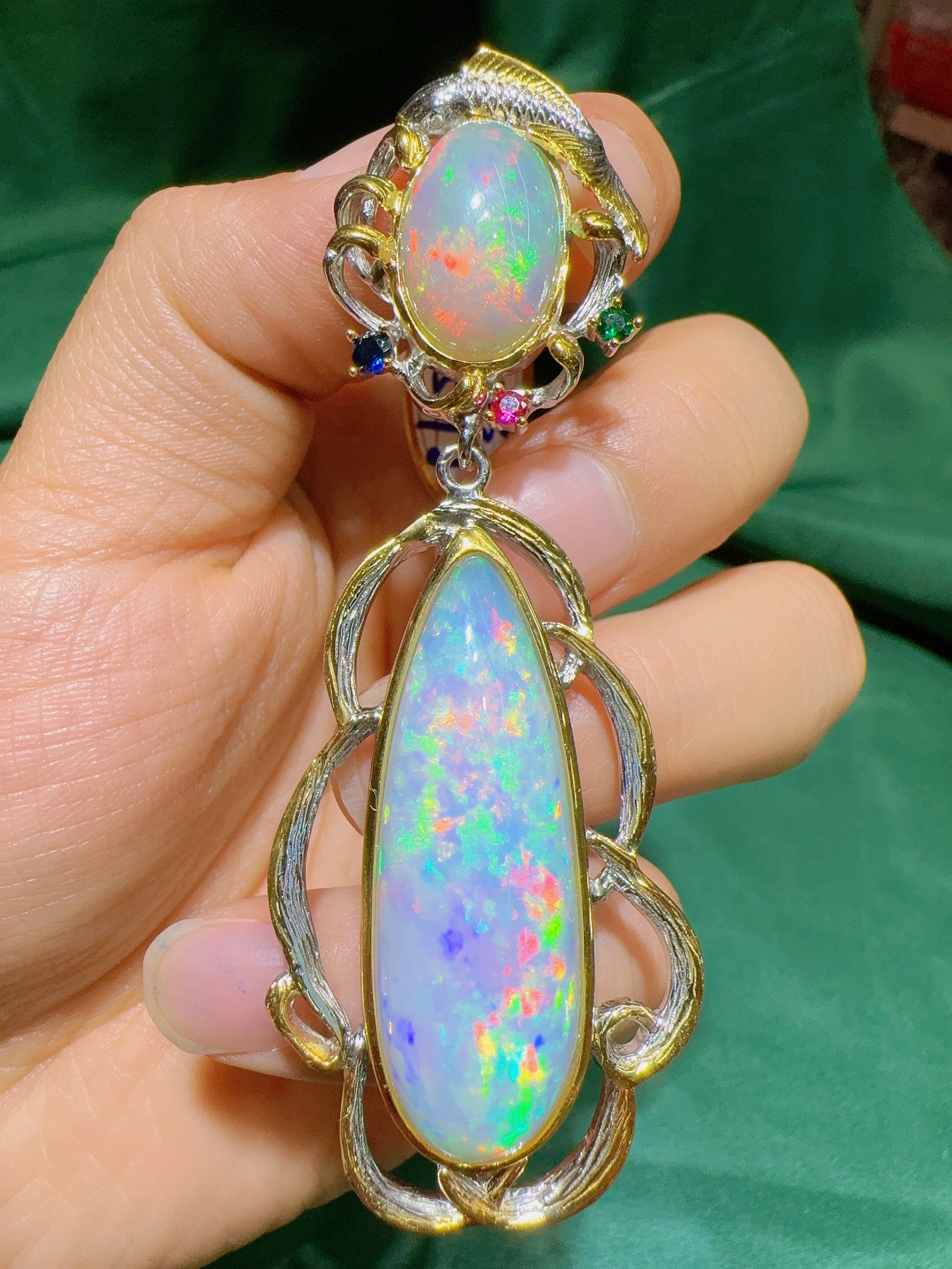 天然水晶欧泊吊坠925银镶嵌女款时尚百搭饰品意大利手工毛衣链