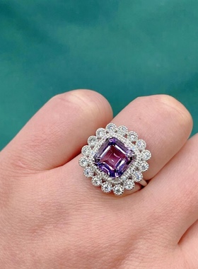 天然紫水晶方糖戒指阿斯切开口女戒原创大气时尚潮流时尚