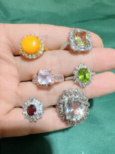 天然白水晶黄水晶橄榄石粉水晶石榴石戒指活口女款大戒面宝石