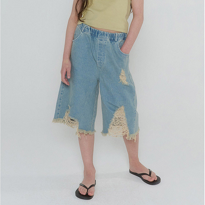 中大童男女童时尚破洞牛仔七分裤 FORK韩国代购童装26夏款短裤349