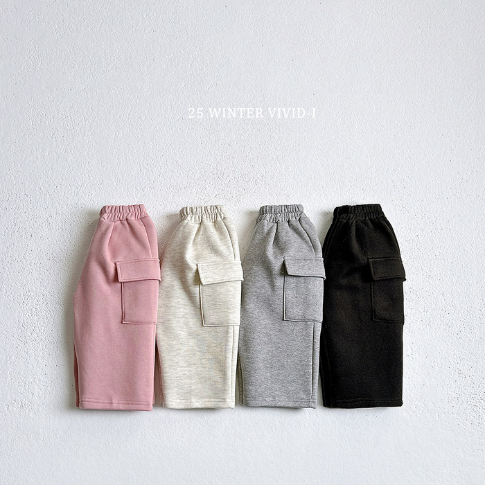 VIVID纯色加绒阔腿工装裤休闲裤 韩国童装代购2025冬款男女童949