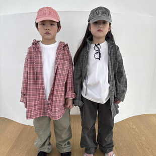 中大童格子连帽衬衫 OUR韩国代购南大门童装26春款男女童儿童513