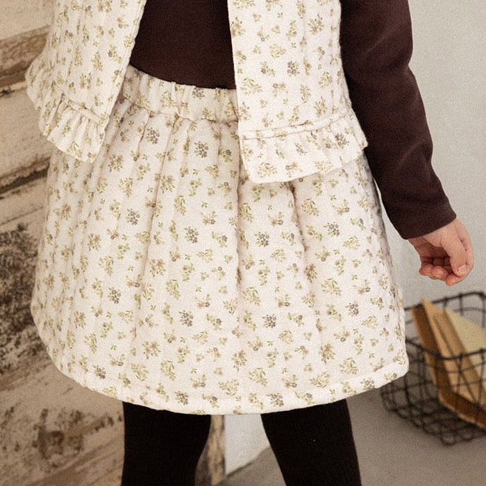 儿童碎花夹棉百褶短裙 韩国代购进口童装2025冬款女童半身裙5201