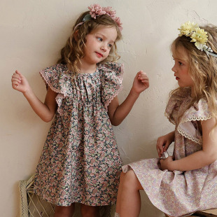 连衣裙 款 FLO韩国代购 26夏季 女童551 童装 小童甜美碎花公主飞飞袖