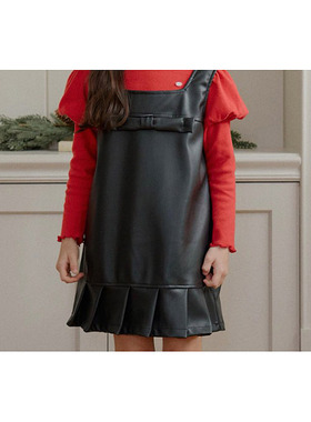 儿童百褶蝴蝶结背心连衣裙 LAGO韩国南大门童装25冬款女童裙子564