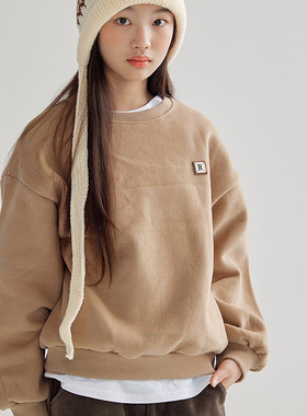 DAWON中大女童字母贴布时尚加绒卫衣 韩国童装代购25冬款儿童098