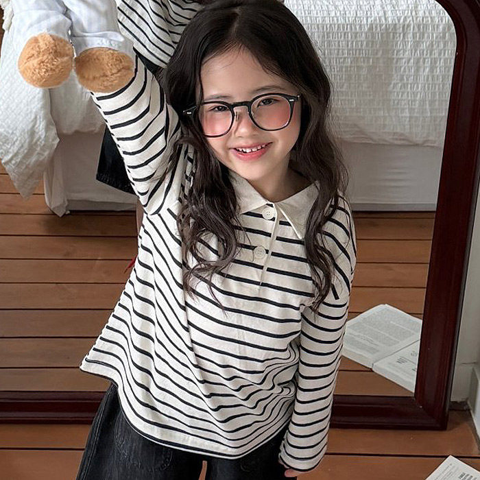条纹爱心长袖亲子翻领T恤BELLO韩国代购进口童装26春女童上衣1501,童装/婴儿装/亲子装,T恤,淘宝优惠券,粉丝福利购,淘宝优惠卷