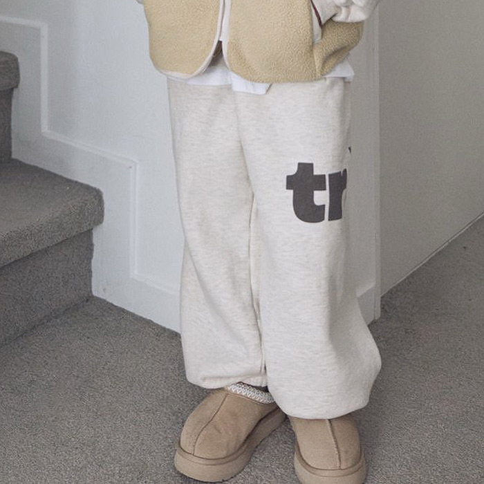 儿童字母加绒束脚运动裤 韩国南大门童装25冬款中大男女童卫裤313