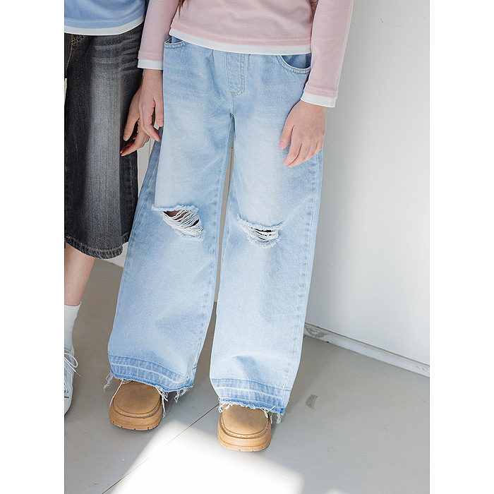 中大女童儿童破洞时尚牛仔裤 SM2韩国代购进口童装26春款长裤873