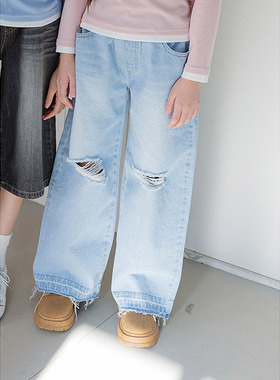 中大女童儿童破洞时尚牛仔裤 SM2韩国代购进口童装26春款长裤873