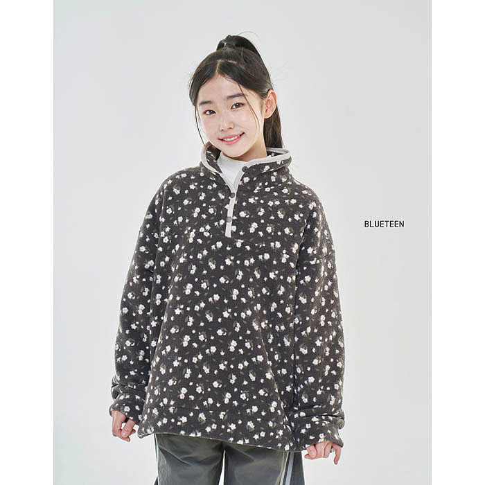 中大童女童宽松碎花半开领卫衣T恤 BlueTeen韩国童装代购26冬940