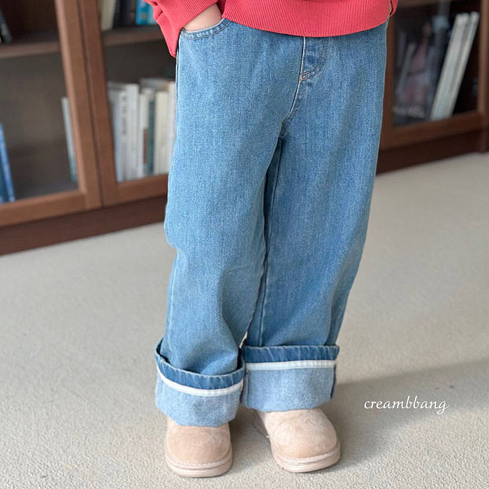 儿童加绒翻边直筒牛仔裤 韩国南大门童装25冬款中大男女童长裤509