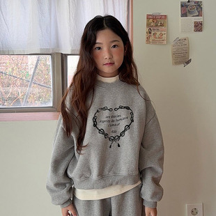 儿童短款爱心字母加绒卫衣 韩国南大门童装2025冬款中大女童7511