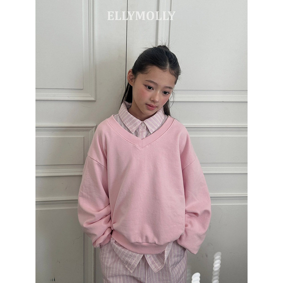儿童V领纯色卫衣 ELLY韩国代购进口童装26春款中大男女童上衣529