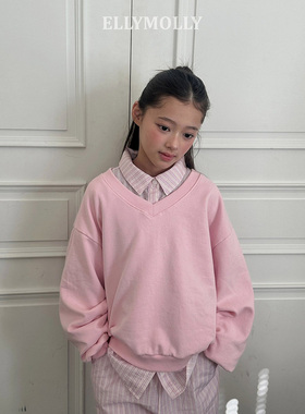 儿童V领纯色卫衣 ELLY韩国代购进口童装26春款中大男女童上衣529