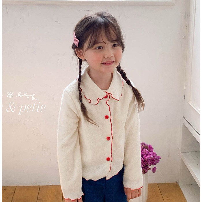 女童甜美木耳边翻领外套开衫Petit韩国代购童装26秋款儿童上衣608