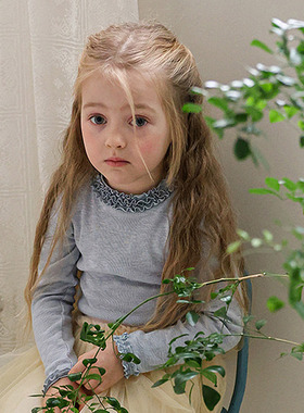 女童小童波浪领长袖T恤 FLO韩国南大门童装代购26春儿童打底衫551