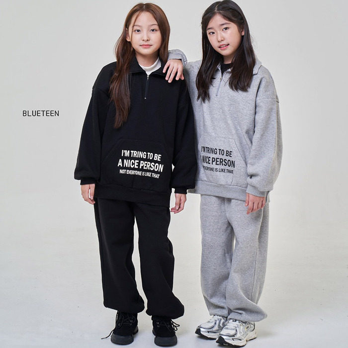 儿童半拉链卫衣束脚卫裤加绒套装 韩国童装代购25冬款中大女童940