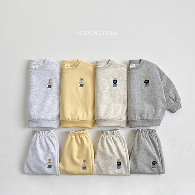 儿童小熊卫衣束脚裤套装 VIVIDI韩国代购童装26春男女童运动服949