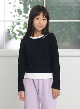 DAWON中大女童短款字母拼色圆领长袖T恤 韩国童装代购25冬儿童098