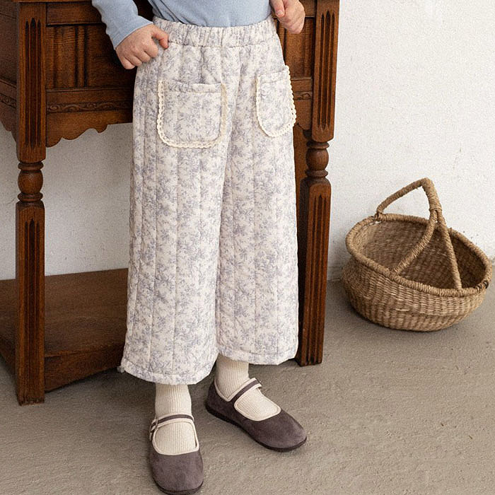 儿童碎花夹棉直筒休闲裤 韩国代购进口童装2025冬款女童长裤5201