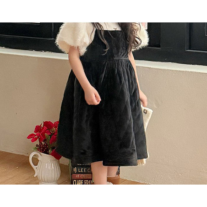 代购儿童菱格夹棉吊带连衣裙 韩国进口童装2025冬款女童裙子1501