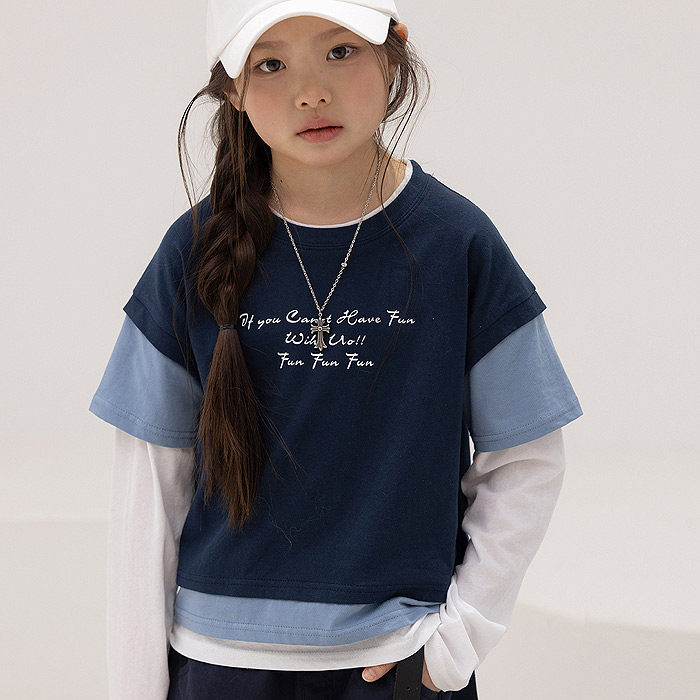 中大女童时尚假两件长袖T恤 ZAN韩国代购南大门童装26春款儿童150