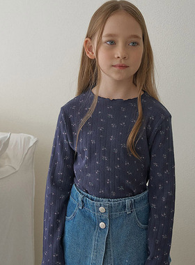 儿童碎花波浪边长袖T恤 Momoann韩国童装代购26春款女童打底衫452