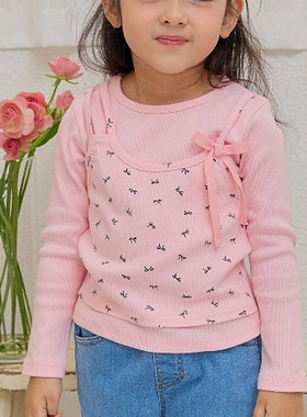 女童蝴蝶结假两件甜美长袖T恤 ERU韩国进口童装代购26春款儿童941