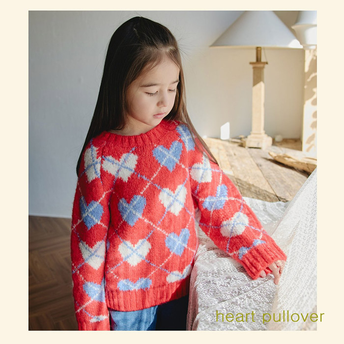 儿童菱格爱心圆领针织衫 韩国代购南大门童装2025冬款女童毛衣856