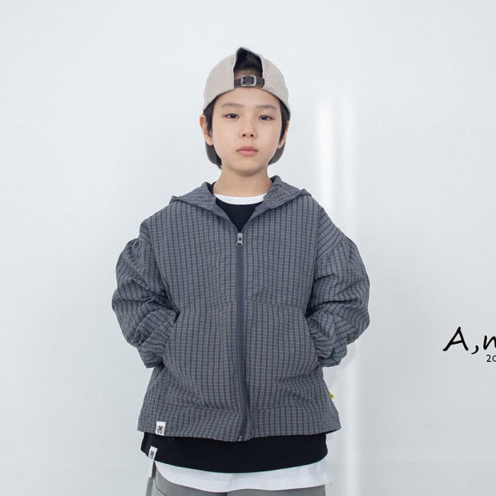 儿童格子时尚防风连帽外套 AME韩国代购童装2026春款中大男童508