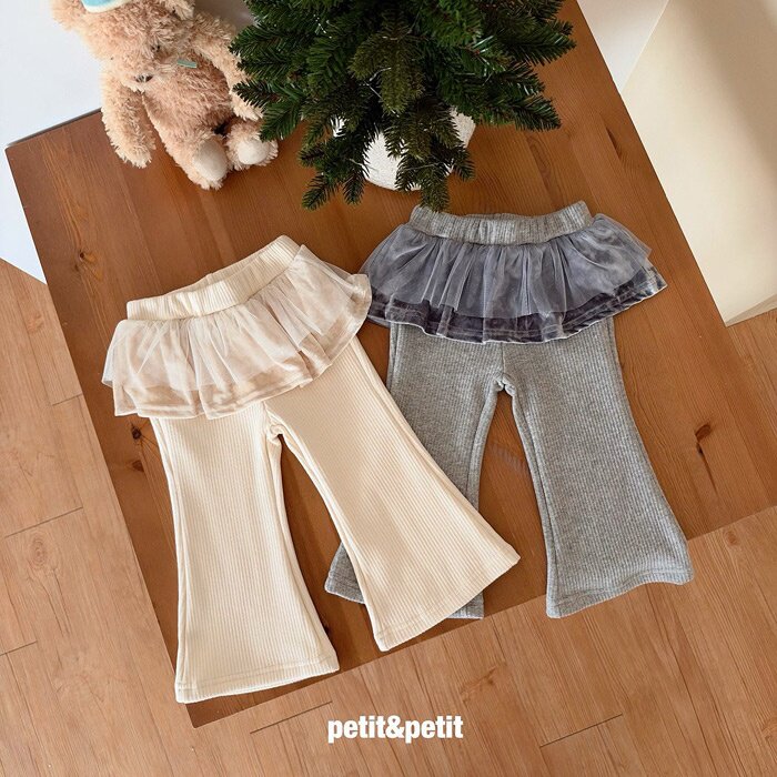 女童洋气网纱荷叶边加绒喇叭裤 Petit韩国代购童装26冬款儿童608