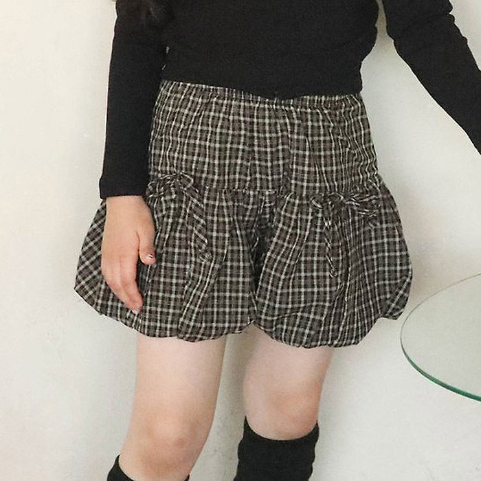 中大女童格子灯笼短裤 VIVIELLY韩国代购童装26秋季款儿童裙裤973