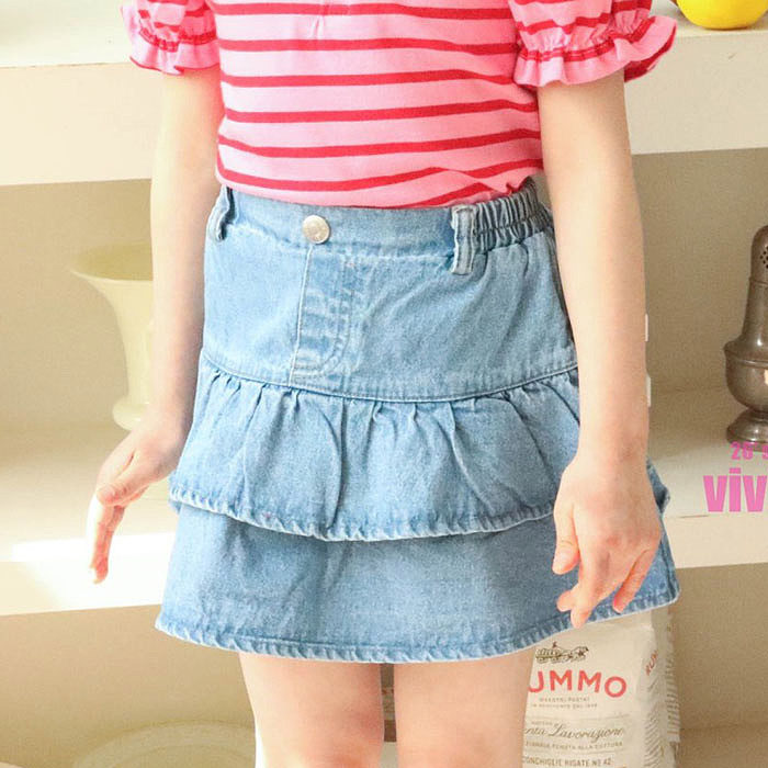 儿童时尚牛仔短裙 VIVIELLY韩国代购进口童装26夏中大女童裤裙973